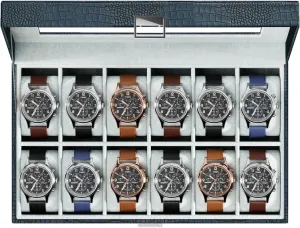 ProCase Watch Box Organizer for Men, 12 Slot Watch Display Case With Glass Lid, PU Leather Watch Storage Mens Watch Case, Watch Holder Organizer Gift for Men Women -12 Slot, CrocCobaltBlue
