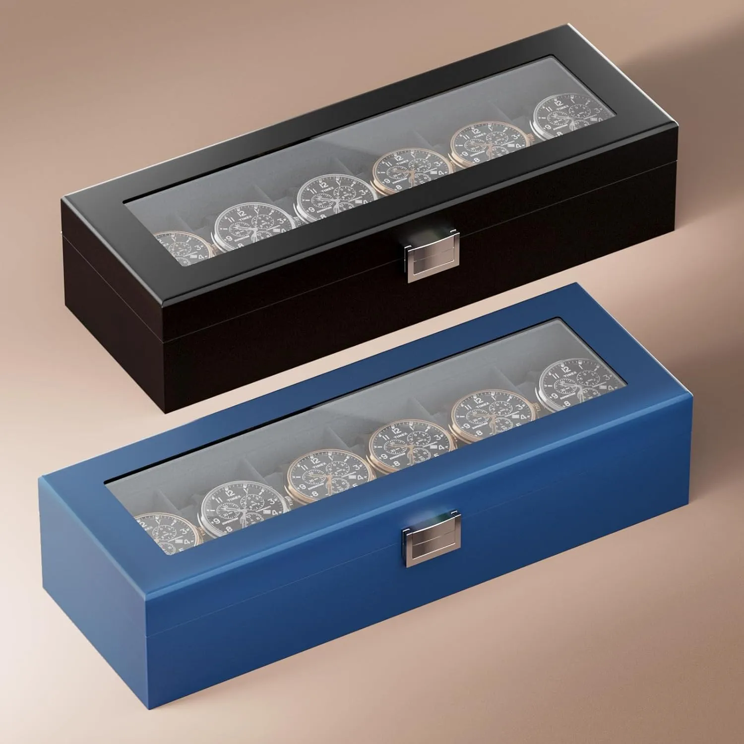 ProCase Wooden Watch Box for Men - 6 Slot Display Case Organizer With Glass Lid, Wood Storage Holder for Men's Watches - Royalblue