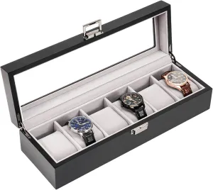 ProCase Wooden Watch Box for Men, 6 Slot Watch Display Case Mens Watch Box Organizer, Wood Watch Case for Men Watch Storage, Father's Day Gift Watch Holder Organizer with Glass Lid -MatteBlack