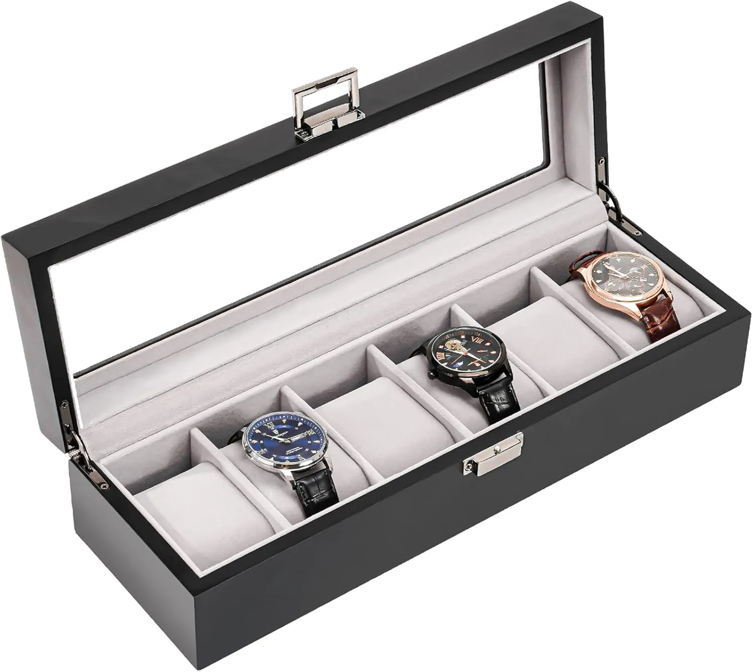 ProCase Wooden Watch Box for Men, 6 Slot Watch Display Case Mens Watch Box Organizer, Wood Watch Case for Men Watch Storage, Father's Day Gift Watch Holder Organizer with Glass Lid -MatteBlack