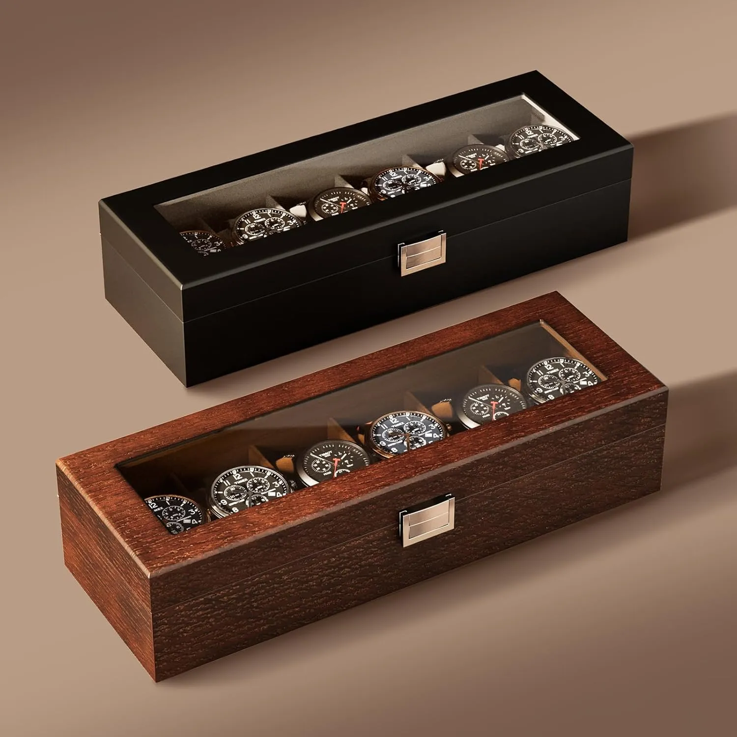 ProCase Wooden Watch Box for Men, 6 Slot Watch Display Case Mens Watch Box Organizer, Wood Watch Case for Men Watch Storage, Watch Holder Organizer with Glass Lid -6 Slot, Espresso