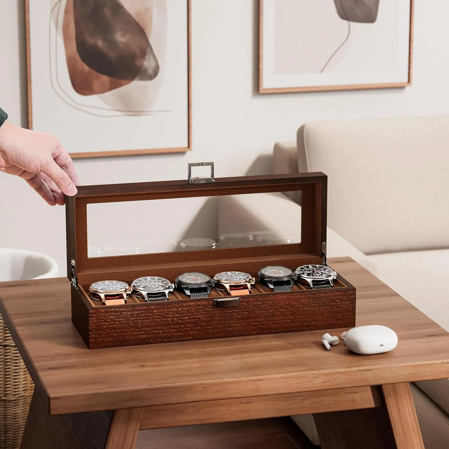 ProCase Wooden Watch Box for Men, 6 Slot Watch Display Case Mens Watch Box Organizer, Wood Watch Case for Men Watch Storage, Watch Holder Organizer with Glass Lid -6 Slot, Espresso