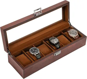 ProCase Wooden Watch Box for Men, 6 Slot Watch Display Case Mens Watch Box Organizer, Wood Watch Case for Men Watch Storage, Watch Holder Organizer with Glass Lid -6 Slot, Espresso