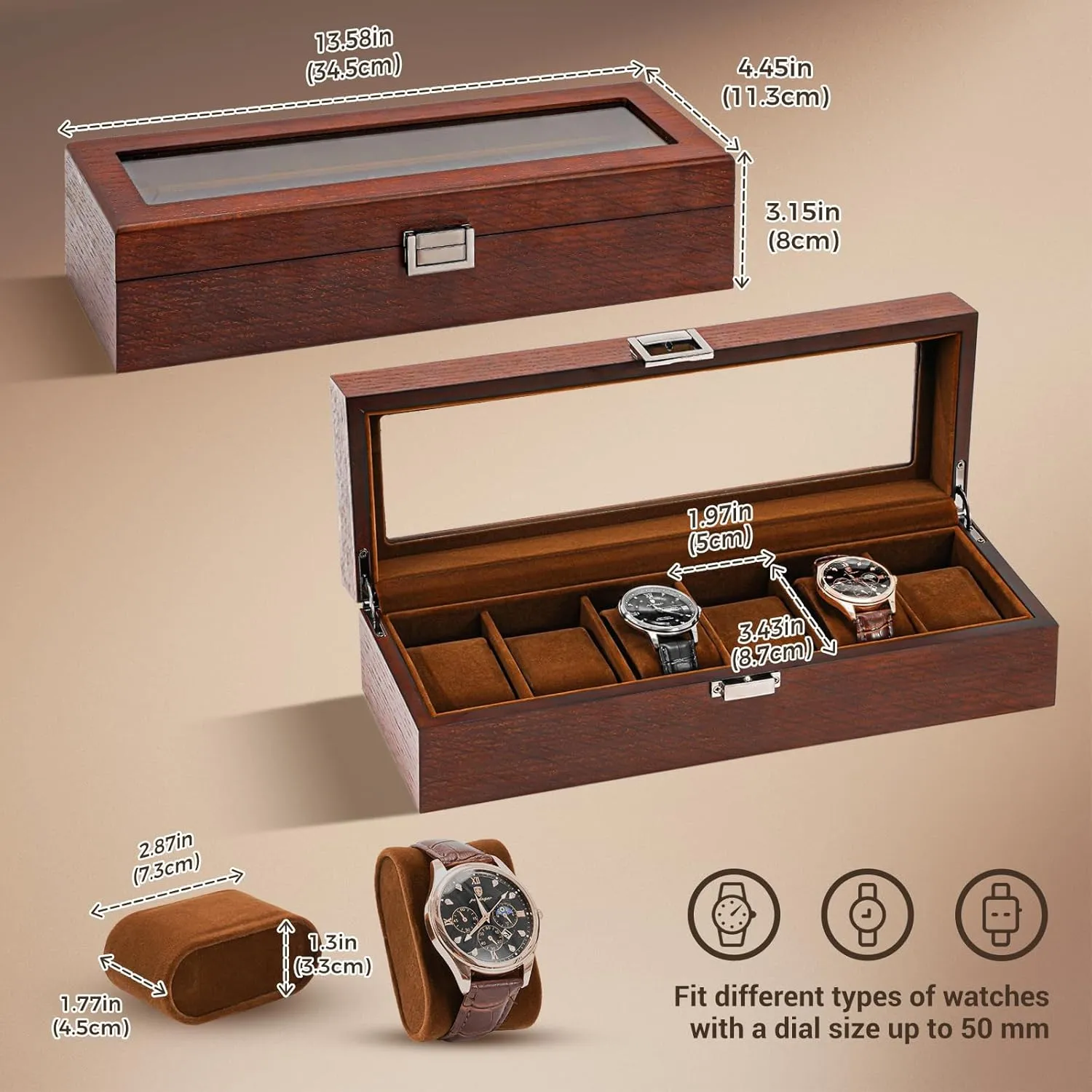 ProCase Wooden Watch Box for Men, 6 Slot Watch Display Case Mens Watch Box Organizer, Wood Watch Case for Men Watch Storage, Watch Holder Organizer with Glass Lid -6 Slot, Espresso