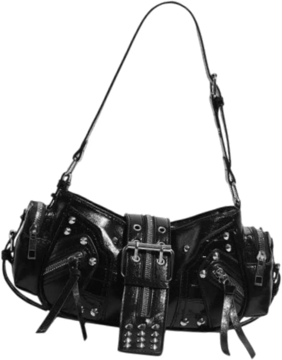 Punk Hobo Purse for Women - Stylish Underarm Shoulder Bag Small Practical Clutch Handbag Rock Style Waterproof PU Leather Fashion Accessory