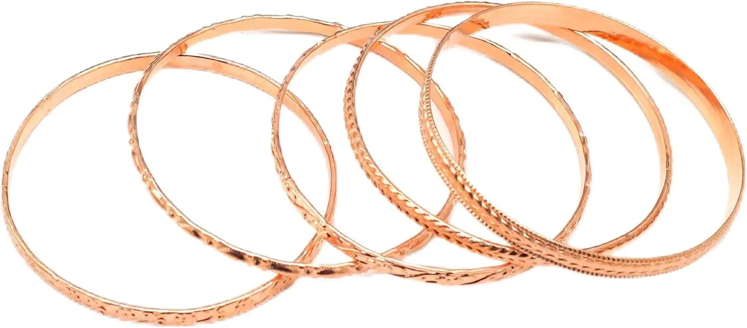 Pure Antique Copper Flower Mixed Metal Aztec African Indian Vintage Multi Bangle Copper Bracelet Tibetan Style. Hand Forged For Women Set of 5