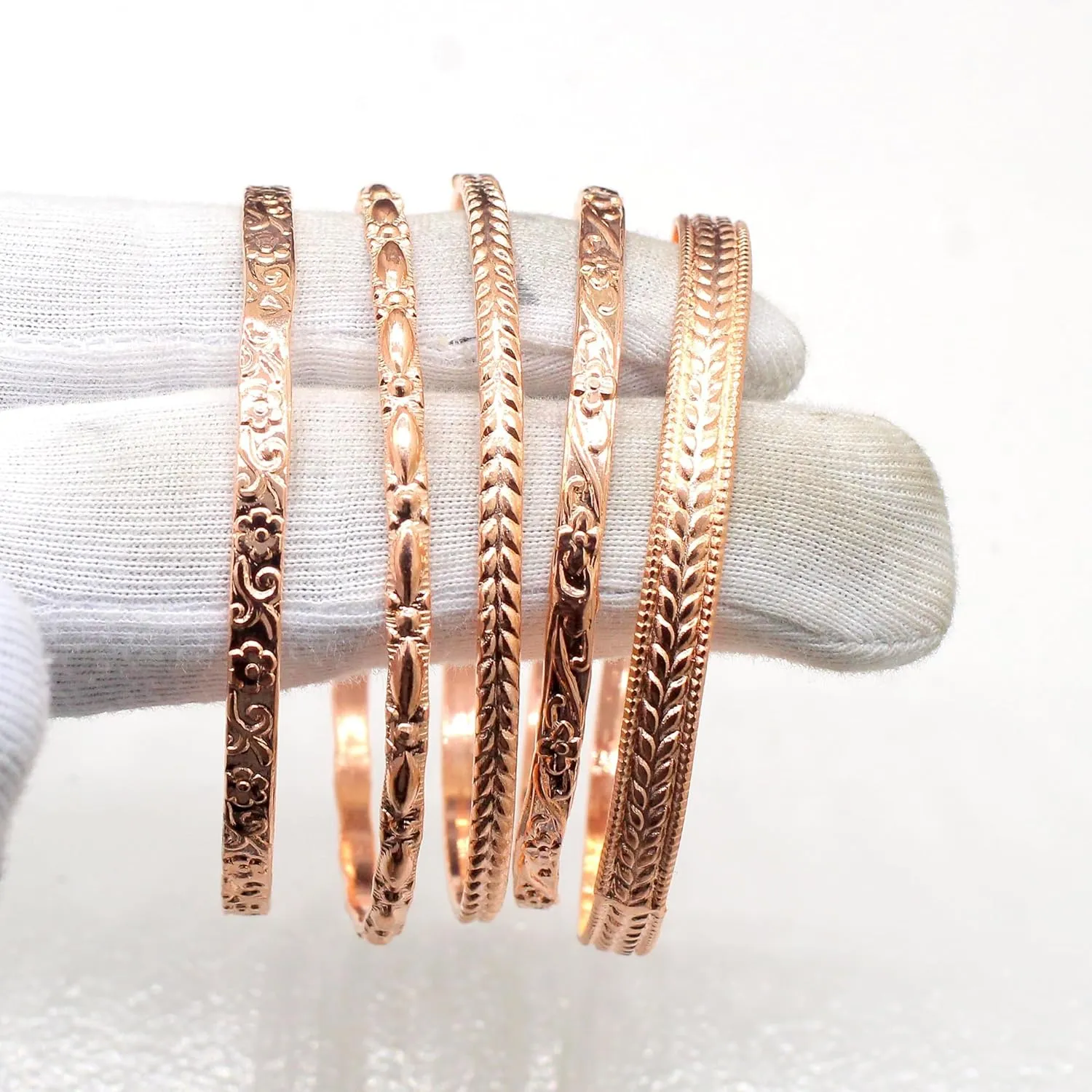 Pure Antique Copper Flower Mixed Metal Aztec African Indian Vintage Multi Bangle Copper Bracelet Tibetan Style. Hand Forged For Women Set of 5
