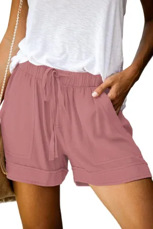 QUEEN PLUS Womens Casual Shorts Comfy Elastic Waist Drawstring Pocket Shorts Pants