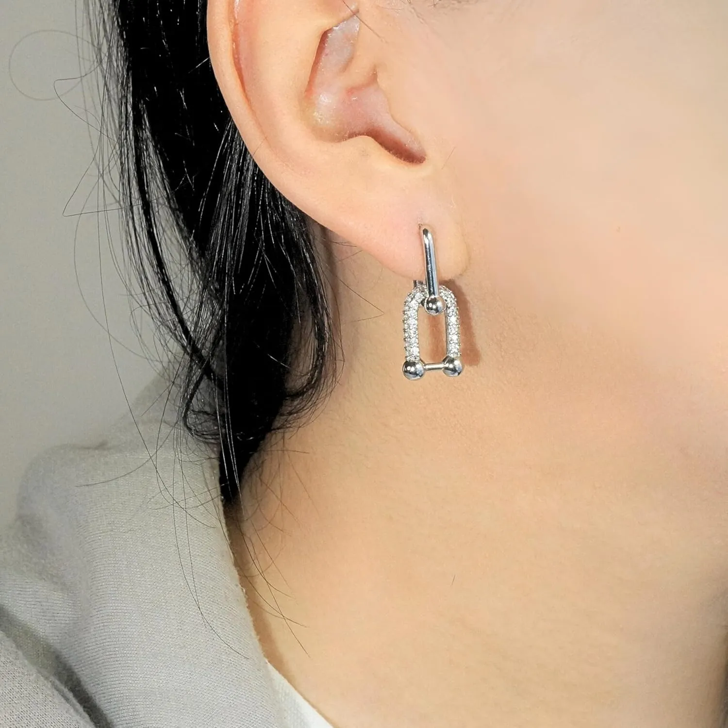 QueenBee Small 14K Gold & 925 Sterling Silver Paperclip Zirconia Hoop Earrings ?C Dainty Convertible Huggie with Removable Drop, Adjustable Retro Jewelry Gift for Holidays, Weddings, Birthdays & Bridesmaids