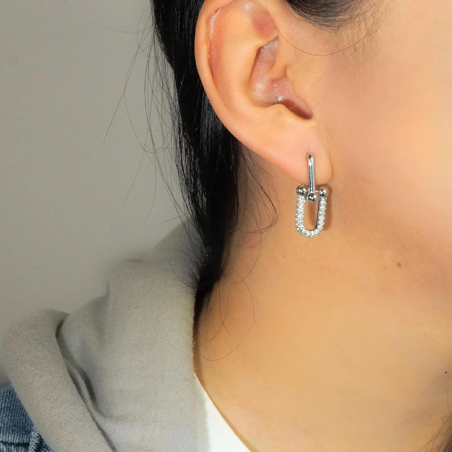 QueenBee Small 14K Gold & 925 Sterling Silver Paperclip Zirconia Hoop Earrings ?C Dainty Convertible Huggie with Removable Drop, Adjustable Retro Jewelry Gift for Holidays, Weddings, Birthdays & Bridesmaids