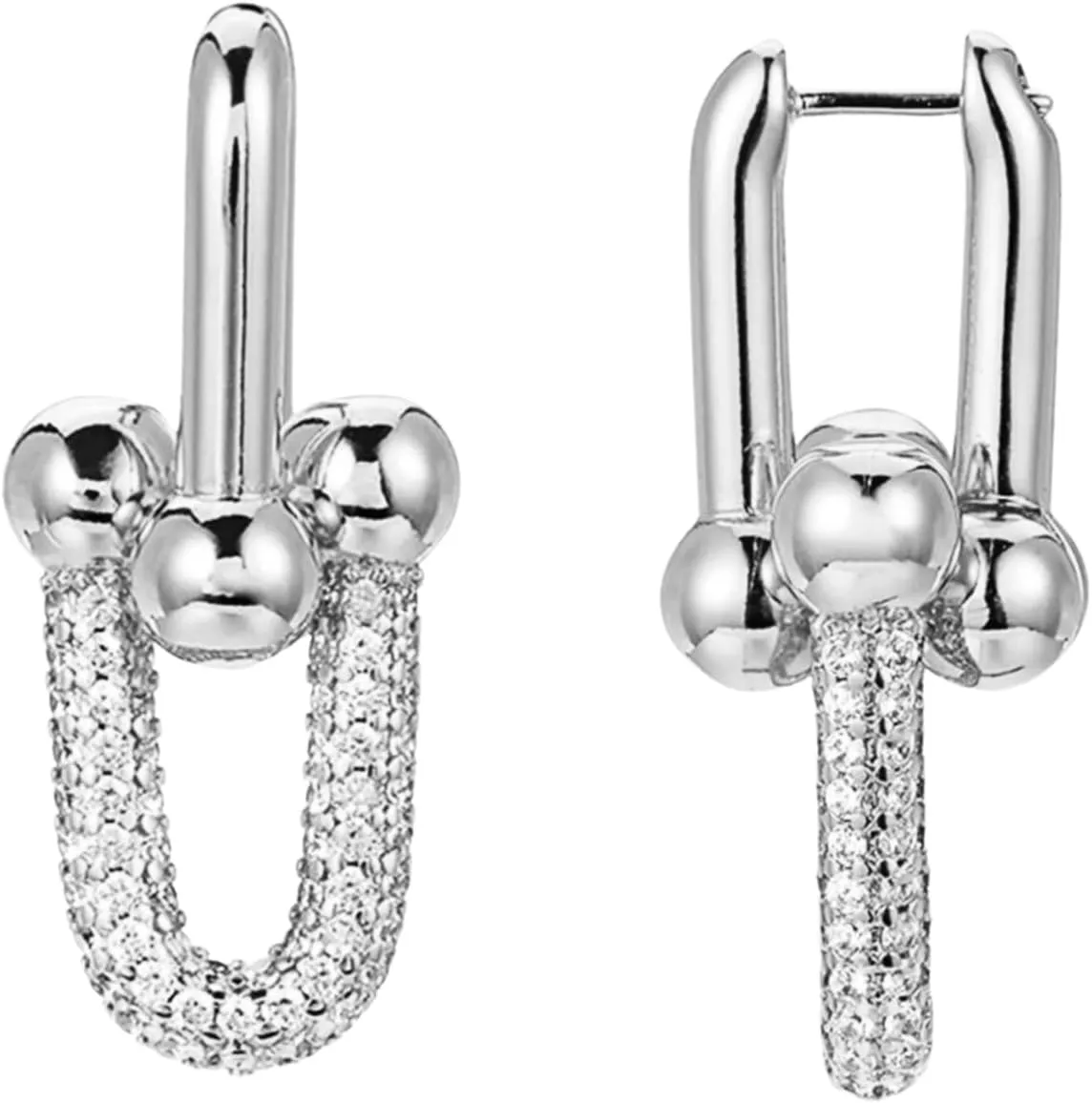 QueenBee Small 14K Gold & 925 Sterling Silver Paperclip Zirconia Hoop Earrings ?C Dainty Convertible Huggie with Removable Drop, Adjustable Retro Jewelry Gift for Holidays, Weddings, Birthdays & Bridesmaids