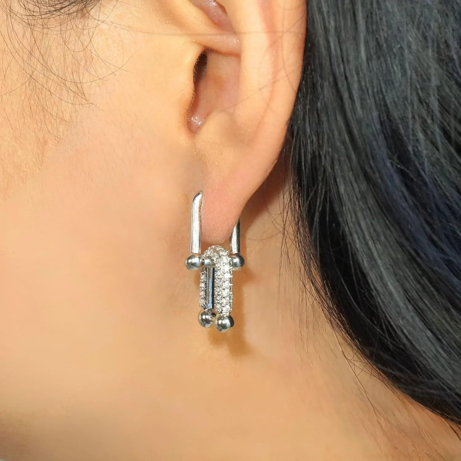 QueenBee Small 14K Gold & 925 Sterling Silver Paperclip Zirconia Hoop Earrings ?C Dainty Convertible Huggie with Removable Drop, Adjustable Retro Jewelry Gift for Holidays, Weddings, Birthdays & Bridesmaids