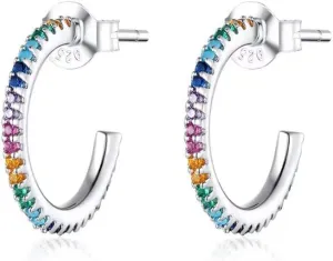 Rainbow Cubic Zirconia Stud Earrings Semi-Circular 925 Sterling Silver Fine Arc Simple Style Stud Earrings as Present for Women