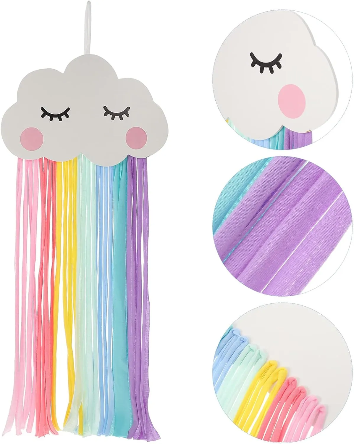 Rainbow Tassel Hair Bows Holder: Rainbow Cloud Hair Clips Holder Bows Hair Pins Storage Organizer Wall Hanging Decor for Little Girls