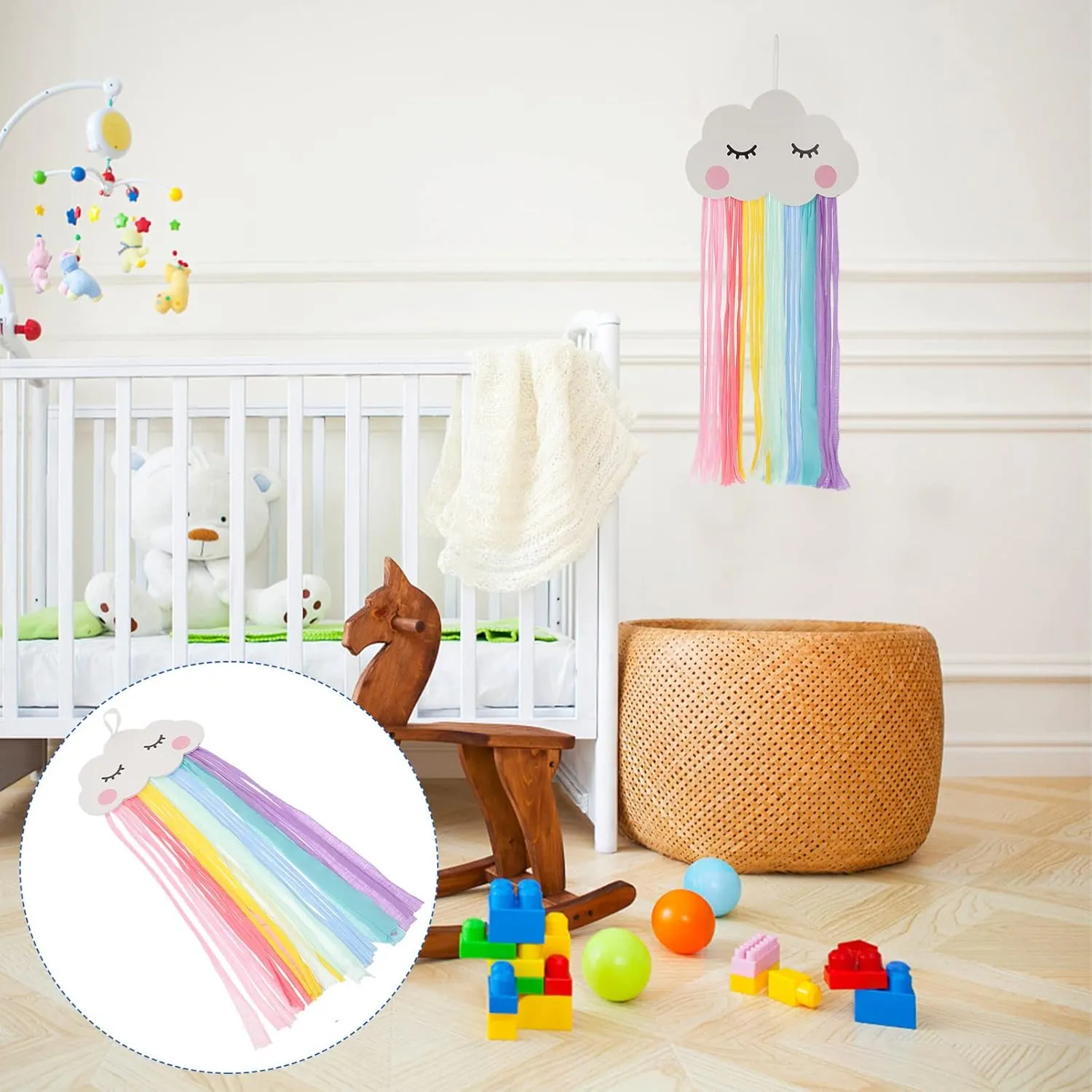 Rainbow Tassel Hair Bows Holder: Rainbow Cloud Hair Clips Holder Bows Hair Pins Storage Organizer Wall Hanging Decor for Little Girls
