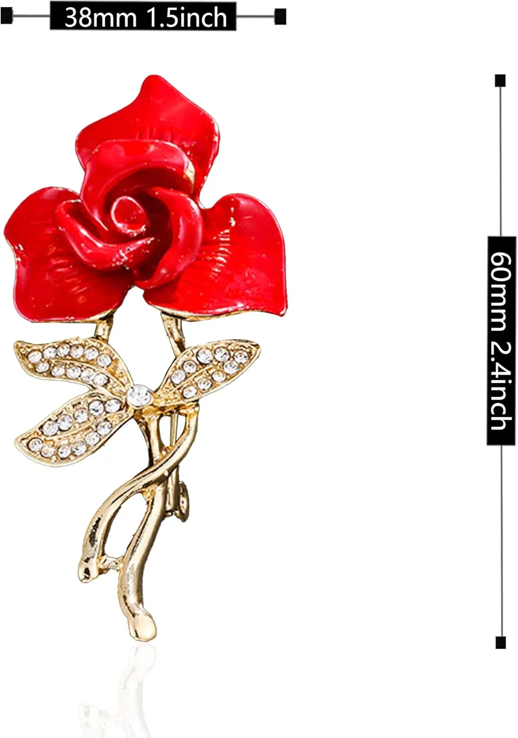 Red Rose Floral Brooch Pin Gold Plated Flower Decorative Garment Dress Jewelry for Women Cocktail Party Accessory Brooches Pin