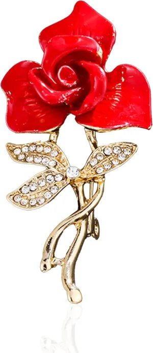 Red Rose Floral Brooch Pin Gold Plated Flower Decorative Garment Dress Jewelry for Women Cocktail Party Accessory Brooches Pin