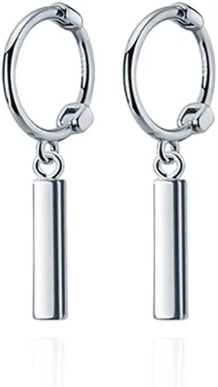 Reffeer Solid 925 Sterling Silver Bar Hoop Earrings Huggie for Women Small Bar Huggie Earrings Drops