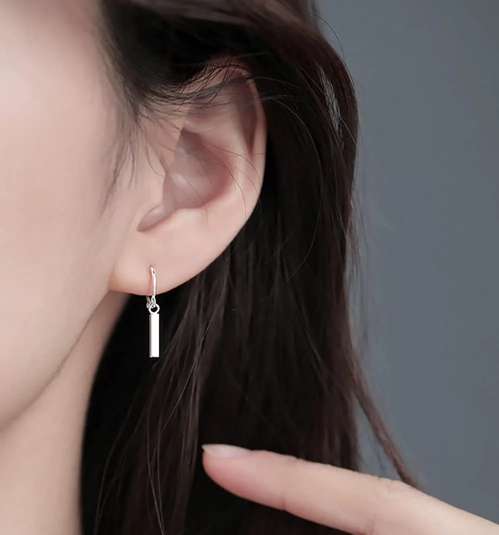 Reffeer Solid 925 Sterling Silver Bar Hoop Earrings Huggie for Women Small Bar Huggie Earrings Drops