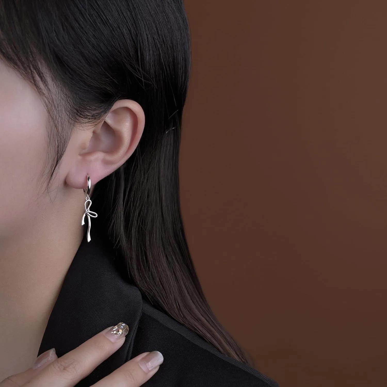 Reffeer Solid 925 Sterling Silver Bow Hoop Earrings Drops for Women Teens Bowknot Hoop Earrings Ribbon Huggie