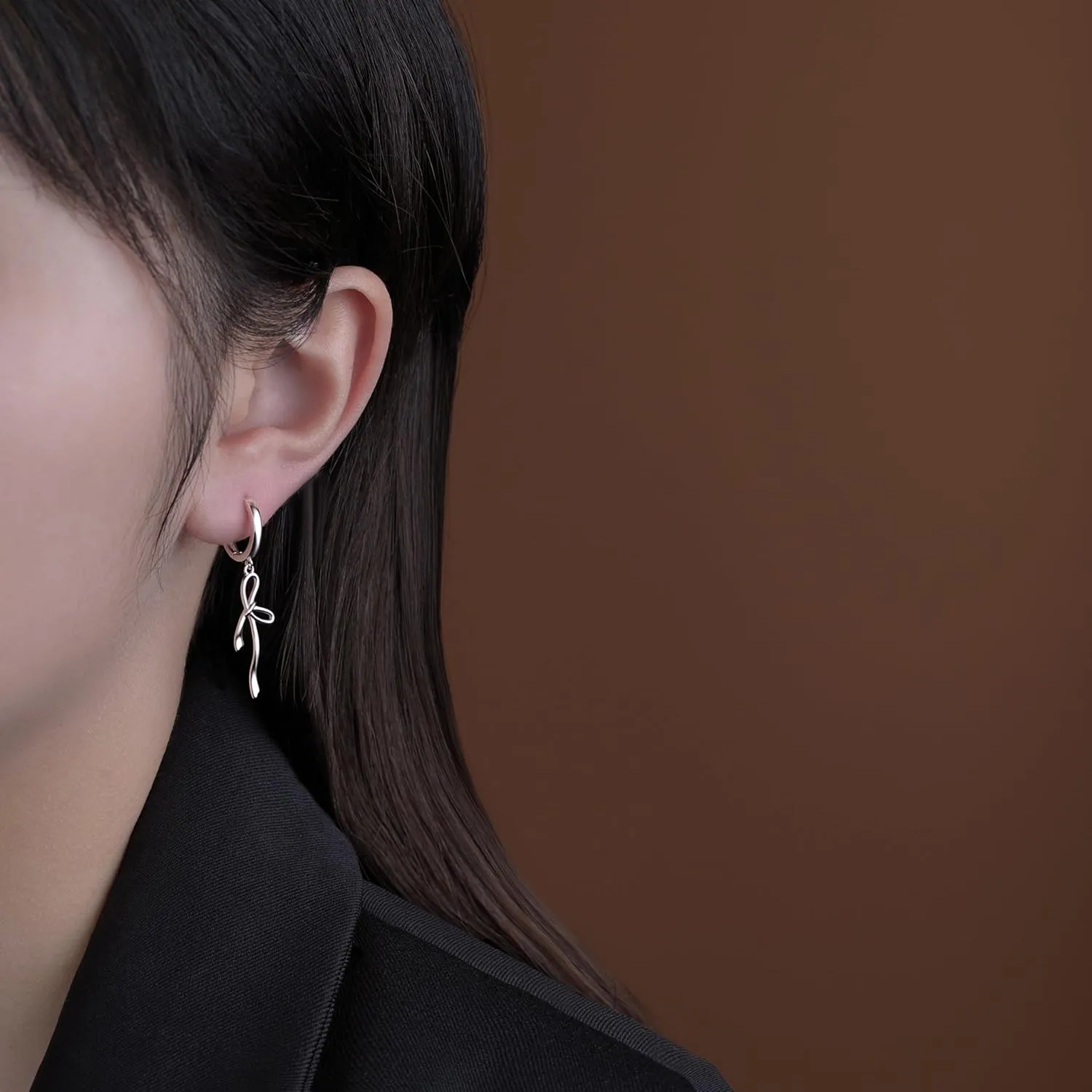 Reffeer Solid 925 Sterling Silver Bow Hoop Earrings Drops for Women Teens Bowknot Hoop Earrings Ribbon Huggie