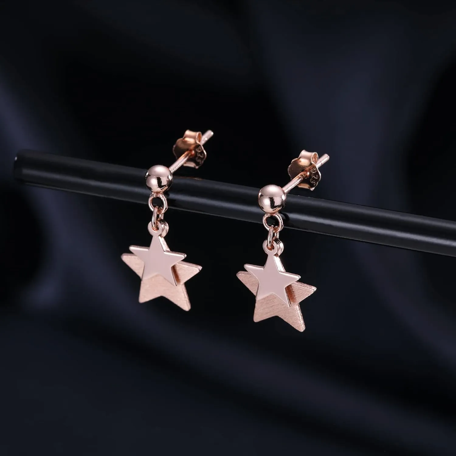 Reffeer Solid 925 Sterling Silver Double Star Stud Earrings for Women Teens Small Star Stud Earrings Drops