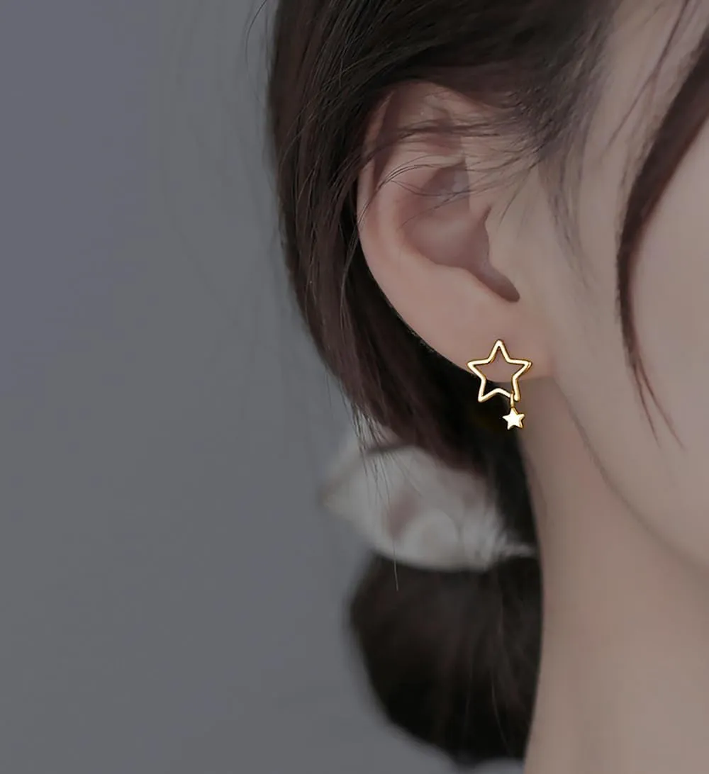 Reffeer Solid 925 Sterling Silver Star Stud Earrings for Women Teens Star Post Stud Earrings Drops