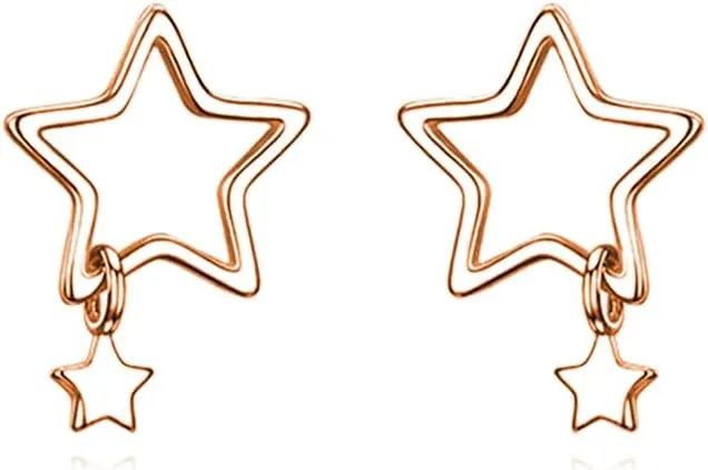 Reffeer Solid 925 Sterling Silver Star Stud Earrings for Women Teens Star Post Stud Earrings Drops
