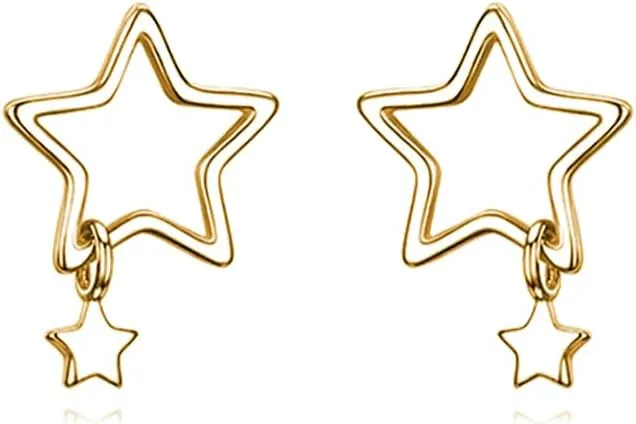 Reffeer Solid 925 Sterling Silver Star Stud Earrings for Women Teens Star Post Stud Earrings Drops