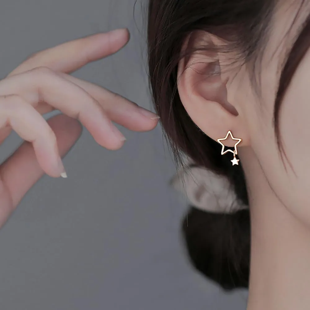 Reffeer Solid 925 Sterling Silver Star Stud Earrings for Women Teens Star Post Stud Earrings Drops