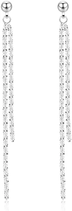 Reffeer Solid 925 Sterling Silver Tassel Chain Dangle Earrings for Women Long Dangle Earrings Drops Minimalist