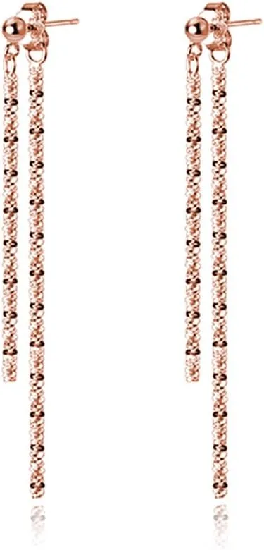 Reffeer Solid 925 Sterling Silver Tassel Chain Dangle Earrings for Women Teens Minimalist Dangle Earrings Drops