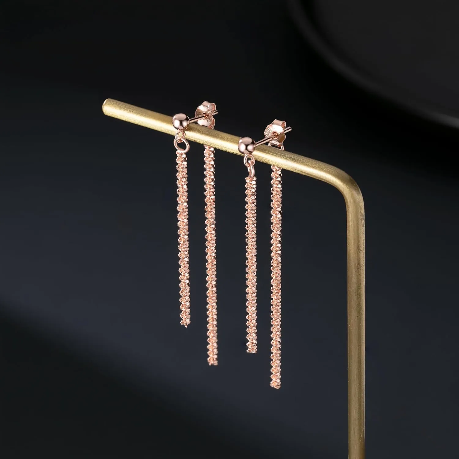 Reffeer Solid 925 Sterling Silver Tassel Chain Dangle Earrings for Women Teens Minimalist Dangle Earrings Drops