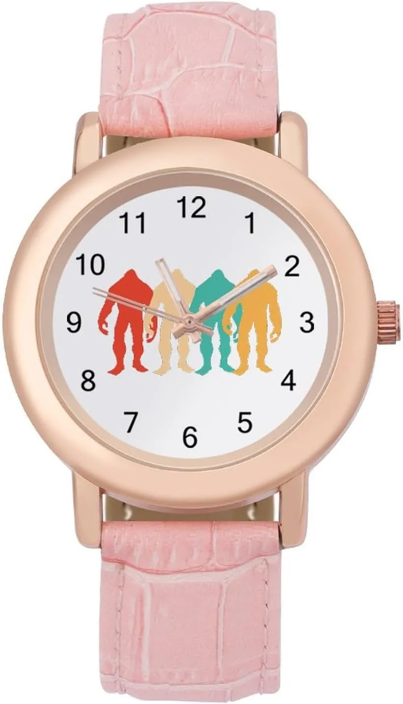 Retro Bigfoot Sasquatch Classic Watches for Women Funny Graphic Pink Girls Watch Easy to Read