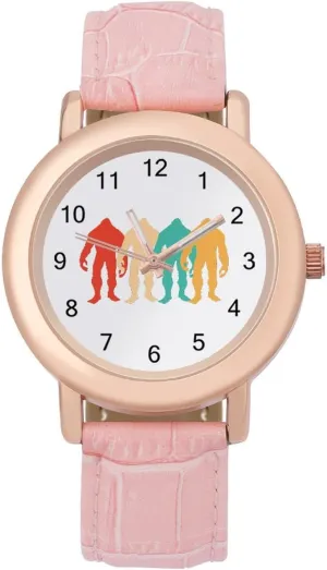 Retro Bigfoot Sasquatch Classic Watches for Women Funny Graphic Pink Girls Watch Easy to Read
