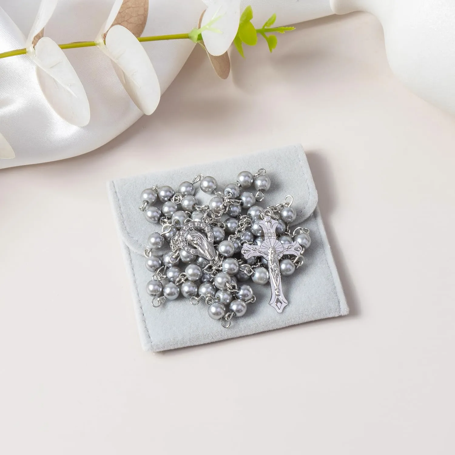 Rosary Beads Catholic for Women - Rosary Necklace Artificial Pearls, Solid Colored Simple Style Rosary Beads, Gifts for Women