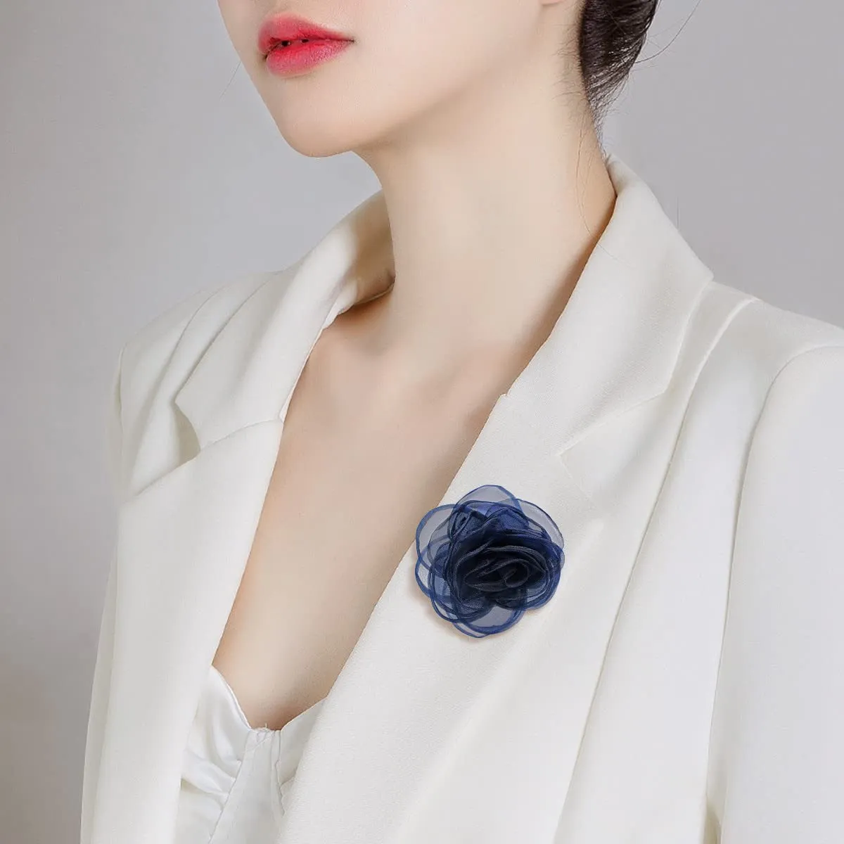 Rose Flower Hairpin Hair Clip Rose Floral Brooches for Women Hair Accessories Wedding (Blue)