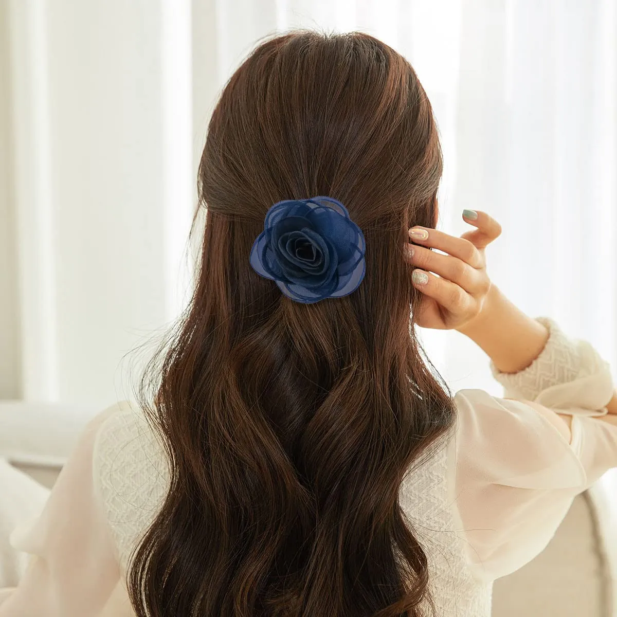 Rose Flower Hairpin Hair Clip Rose Floral Brooches for Women Hair Accessories Wedding (Blue)