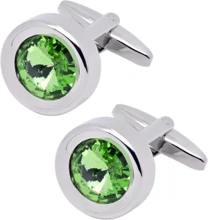 Round Green Crystal Men's Cufflinks In Gift Case Classic Round Silver Crystals Cufflinks for Men Jewelry for Wedding Party Business Birthday Anniversary Dress