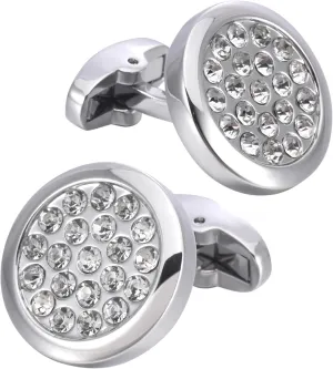 Round Transparent Crystals Mens Cufflinks In Gift Case Silver Tone Gemstone Cufflinks for Men Jewelry for Wedding Party Business Birthday Anniversary Dress
