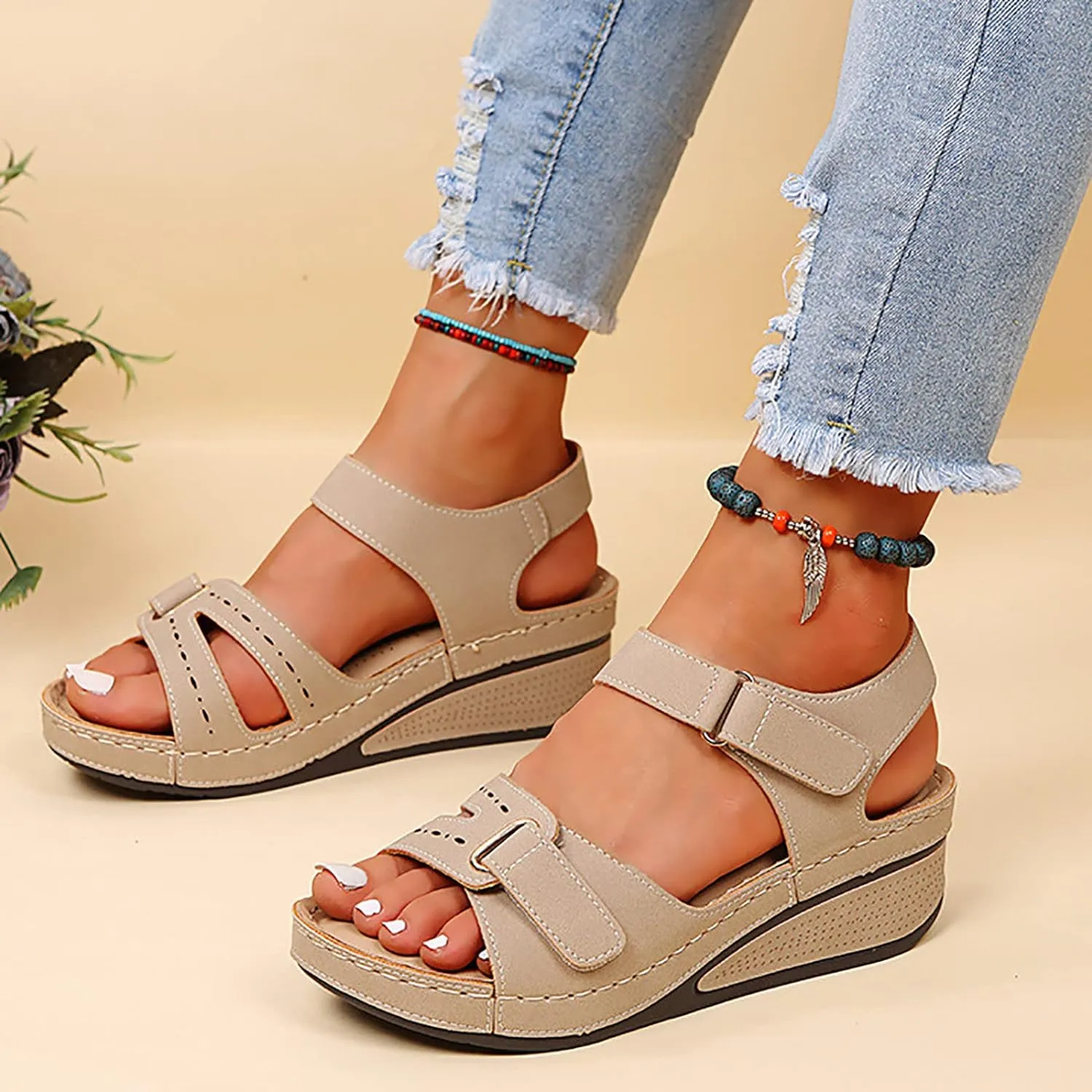 Rvidbe Orthopedic Sandals for Women Comfy Orthotic Sandal Anti-Slip Breathable Arch Support Platform Wedge Sandals Shoes