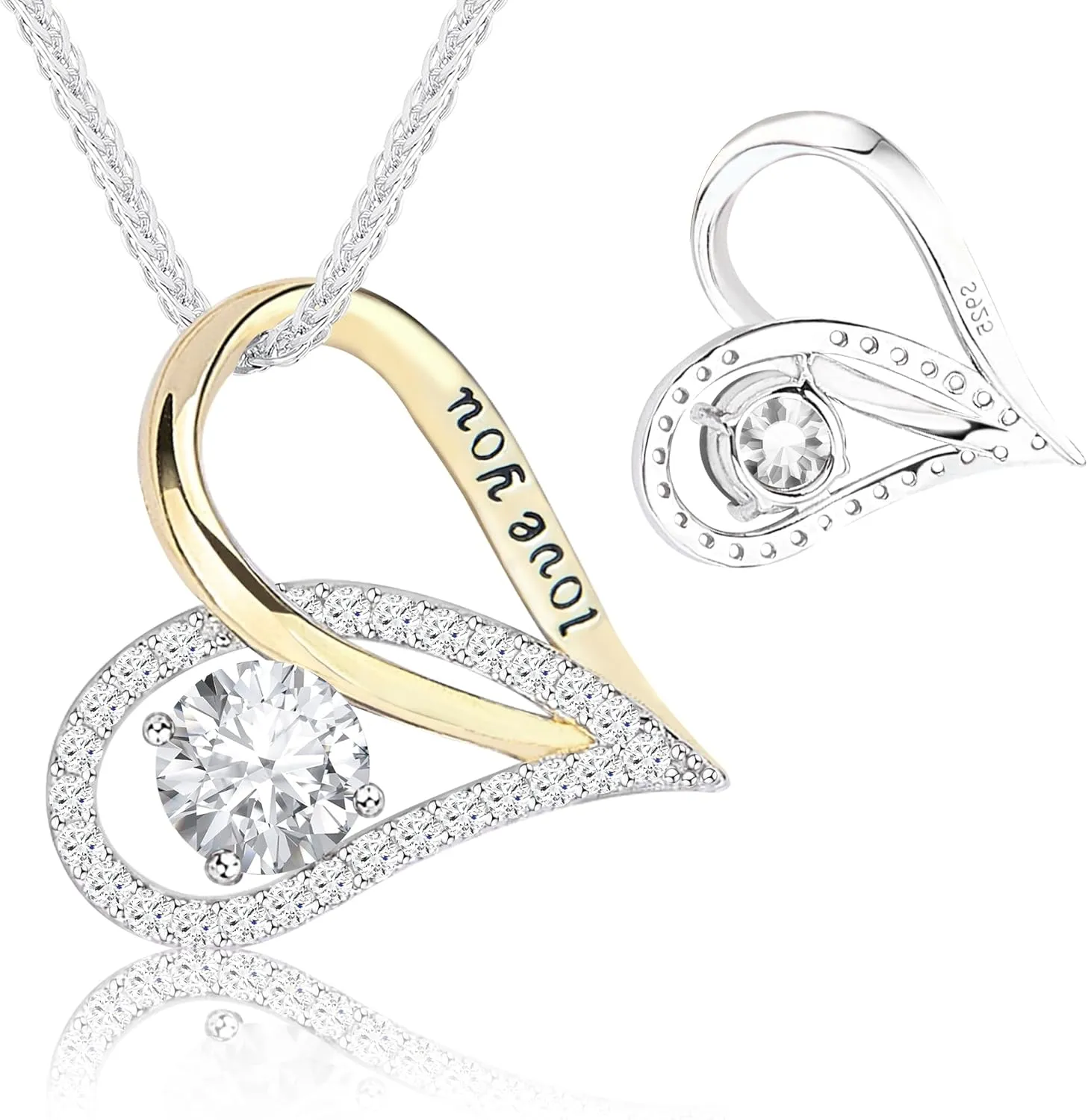 S925 Sterling Silver Two?Tone Gold Heart Pendant Necklace | 18?? 2?? Adjustable Necklace for Women with Bonus S925 Silver Two?Tone Chain