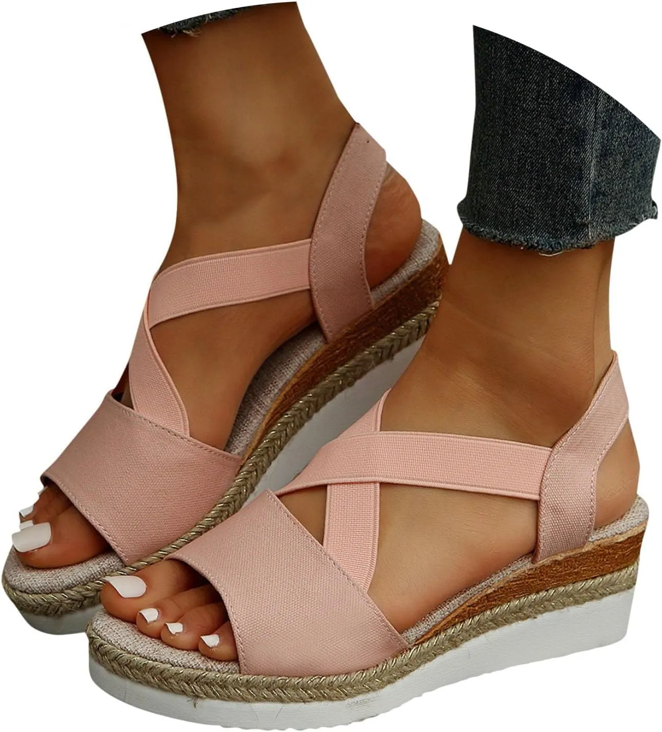 Sandals for Women, Dressy Platform Espadrilles Open Toe Wedges Sandals Ankle Strap Slip On Orthopedic Sandals