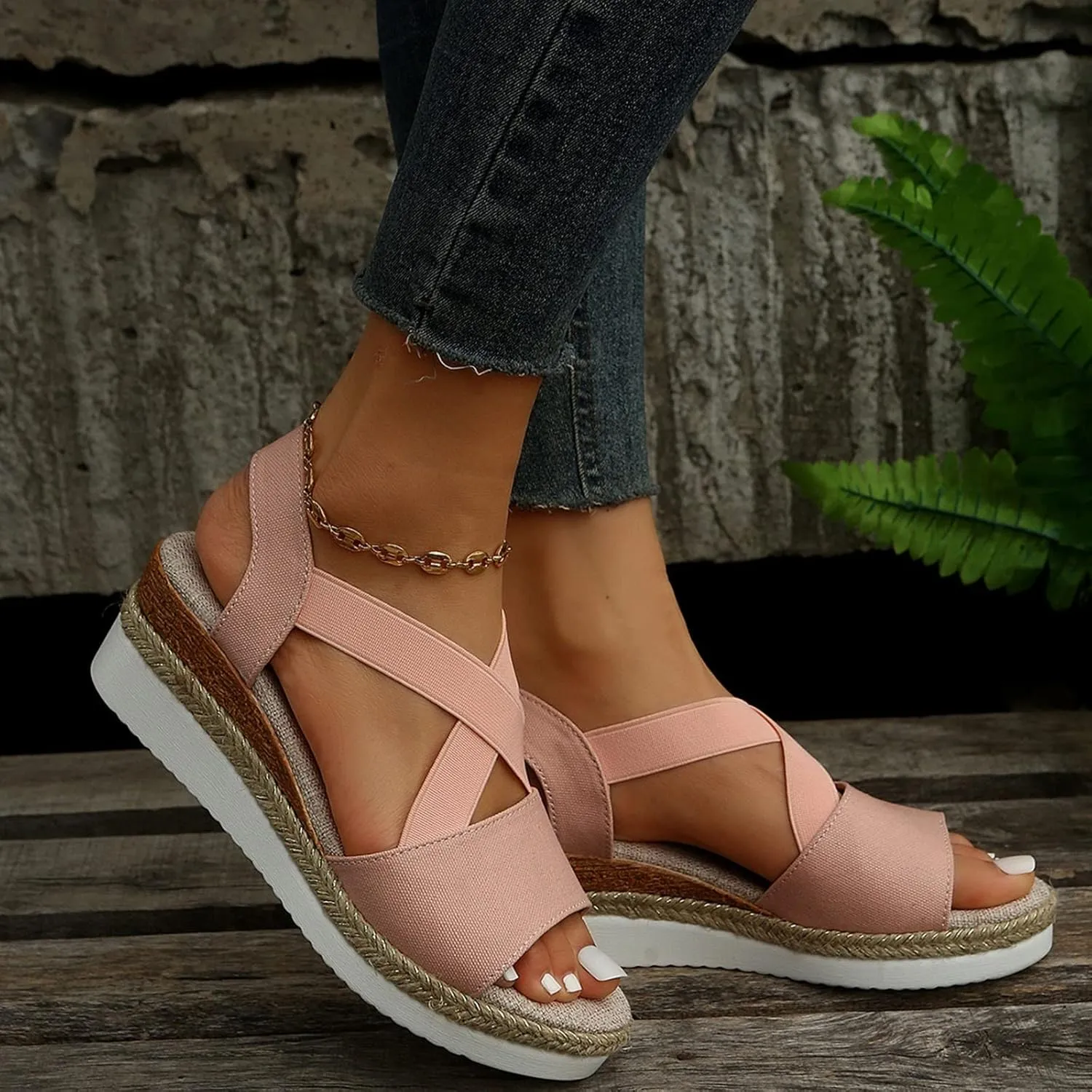Sandals for Women, Dressy Platform Espadrilles Open Toe Wedges Sandals Ankle Strap Slip On Orthopedic Sandals