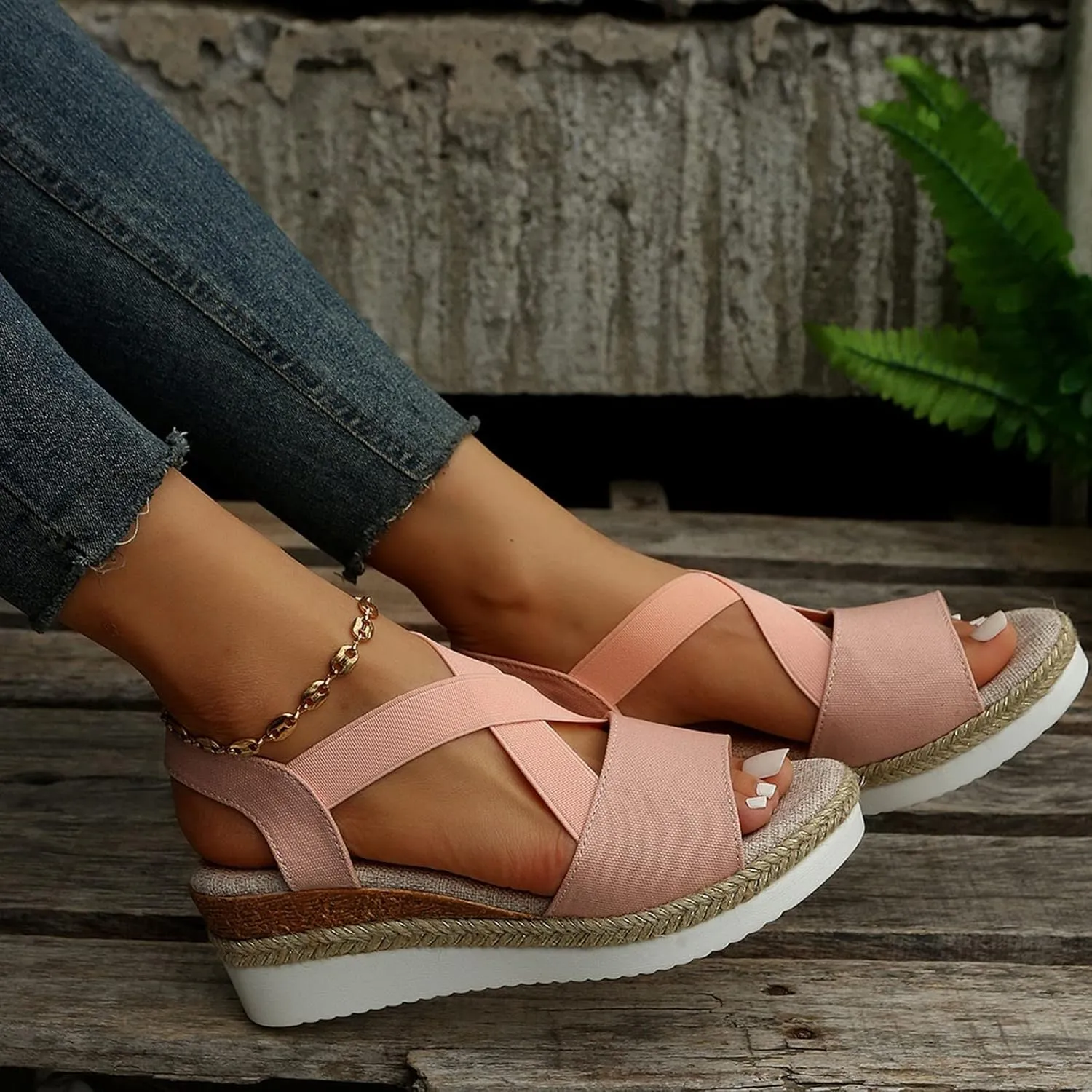 Sandals for Women, Dressy Platform Espadrilles Open Toe Wedges Sandals Ankle Strap Slip On Orthopedic Sandals