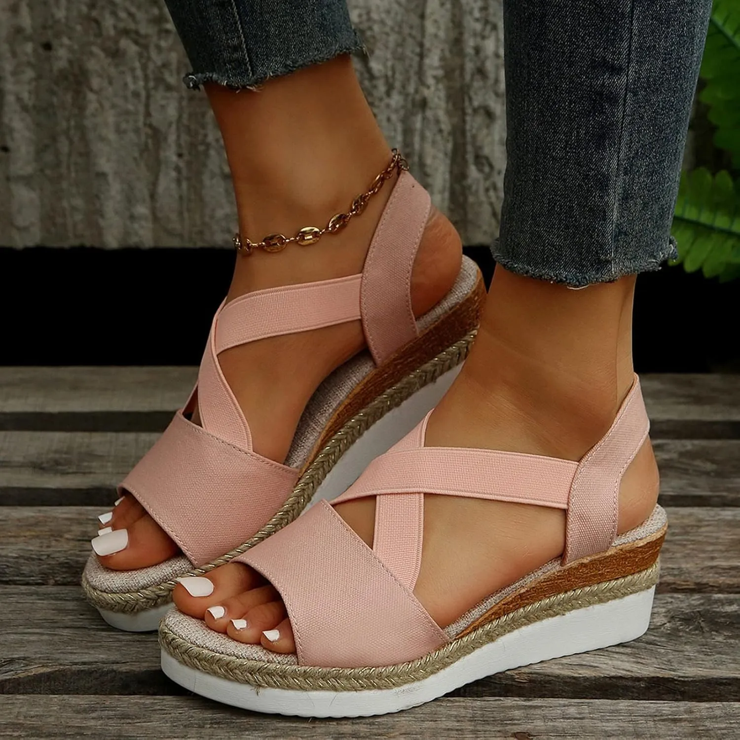 Sandals for Women, Dressy Platform Espadrilles Open Toe Wedges Sandals Ankle Strap Slip On Orthopedic Sandals