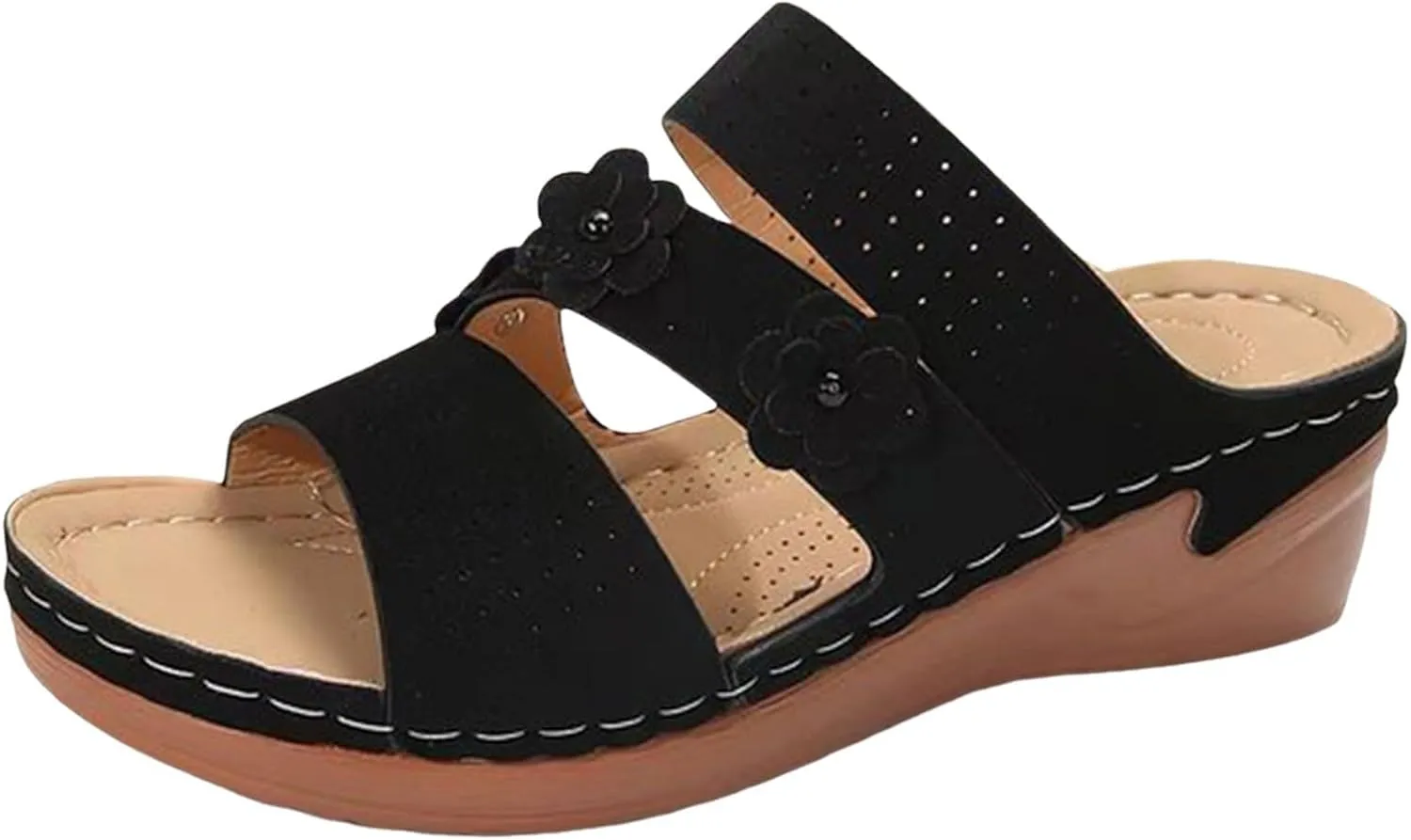 Sandals for Women Wedge Shoes Comfortable Orthopedic Sandals Womens Dressy Summer Walking Wedges, Casual Flower Strap Platform Arch Support Slippers Slip on Walking Shoes