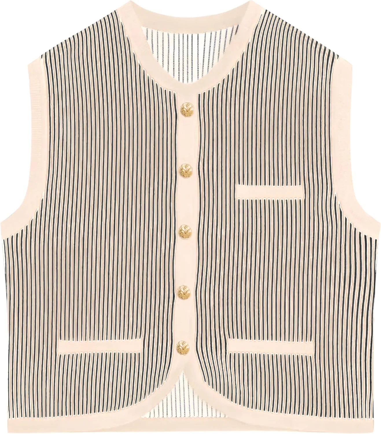 Saodimallsu Womens Striped Sweater Vest Sleeveless Button Down Trendy Color Block Crewneck Crop Knit Tank Tops