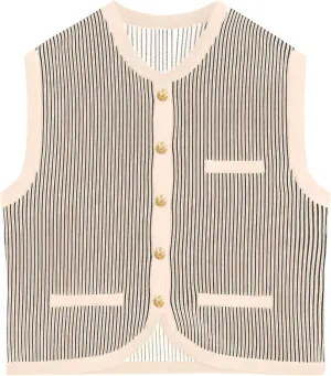 Saodimallsu Womens Striped Sweater Vest Sleeveless Button Down Trendy Color Block Crewneck Crop Knit Tank Tops
