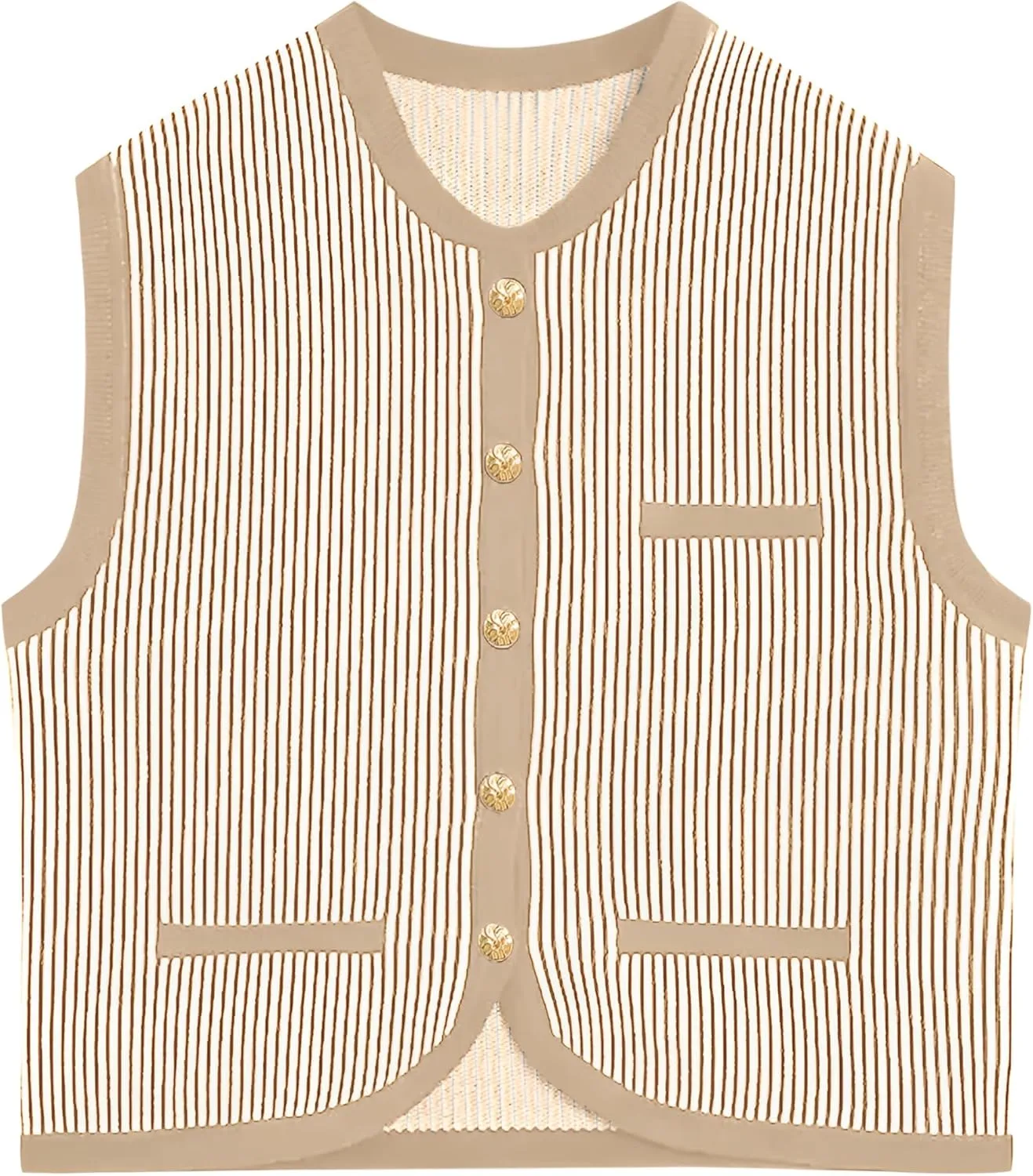 Saodimallsu Womens Striped Sweater Vest Sleeveless Button Down Trendy Color Block Crewneck Crop Knit Tank Tops